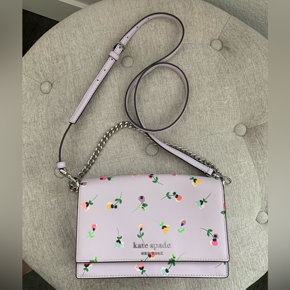 Kate Spade Leather Small Cross Body Bag Purple Flowers